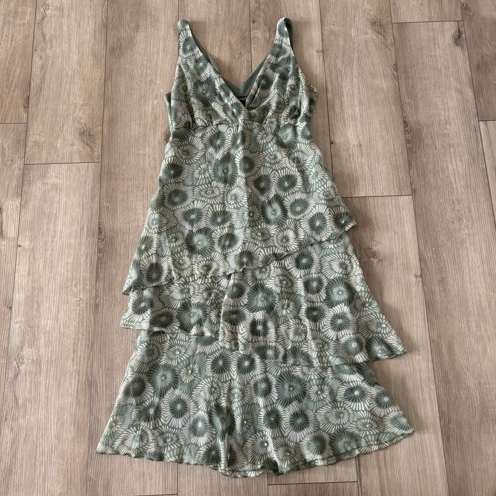 Jonathan Martin Studio Silk Handkerchief‎ Bottom Green Floral Y2K Dress Size 6